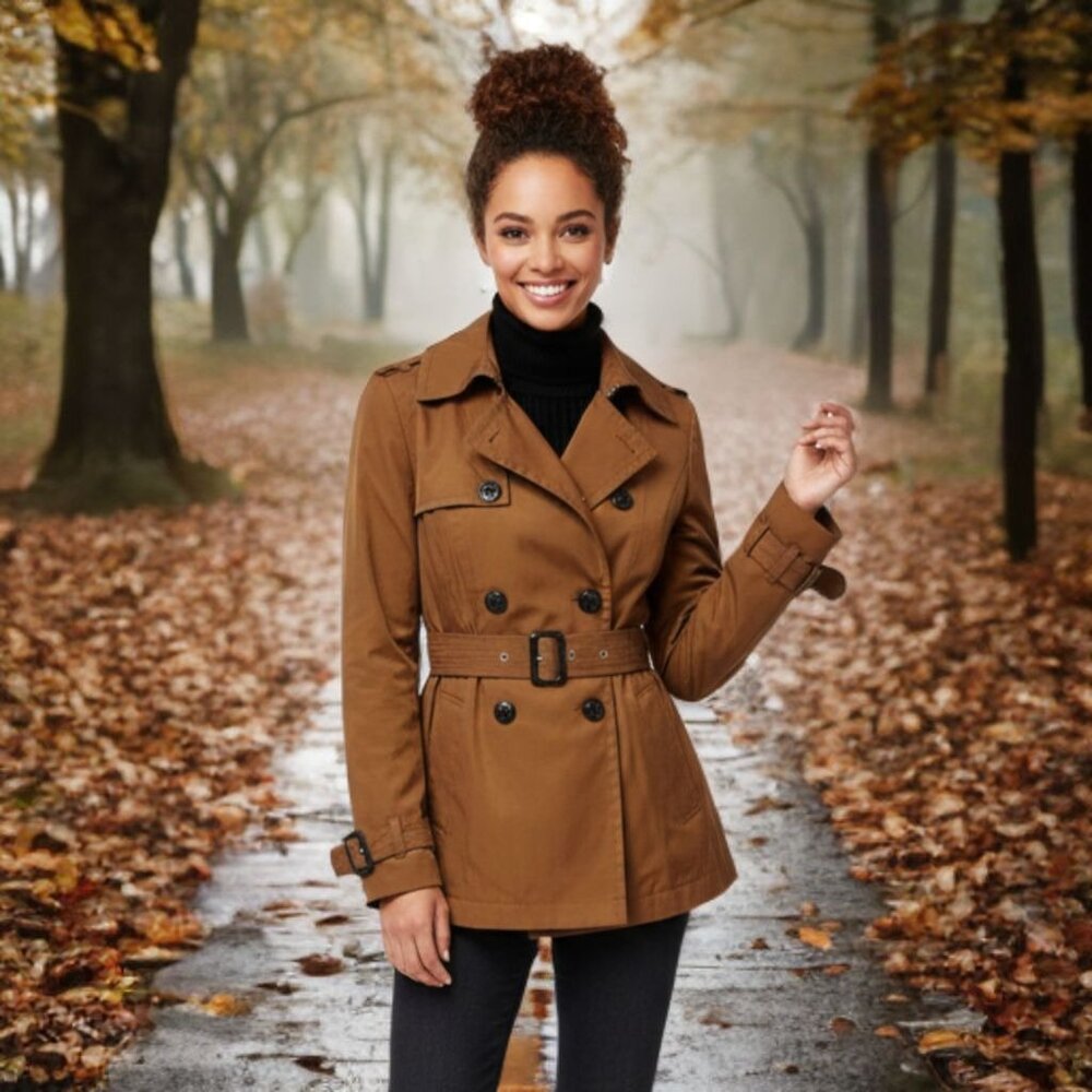 Express Trench Double Breasted Peacoat Mid-Length Long Sleeve Windbreaker Jacket